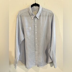 Billy Reid Men's Button Front XXL Blue White Striped 1/2 Button Linen Cotton
